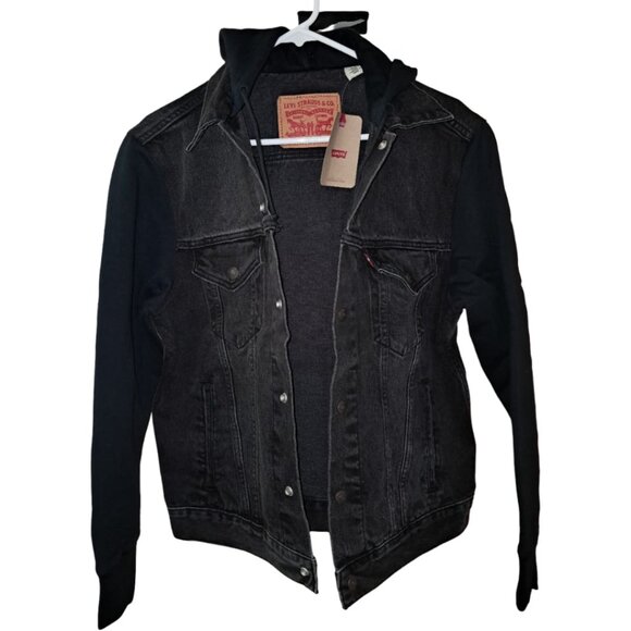 NWT Levi’s Mens Hybrid Hoodie Trucker Denim Jacket – Black – Size S & L - Picture 8 of 14